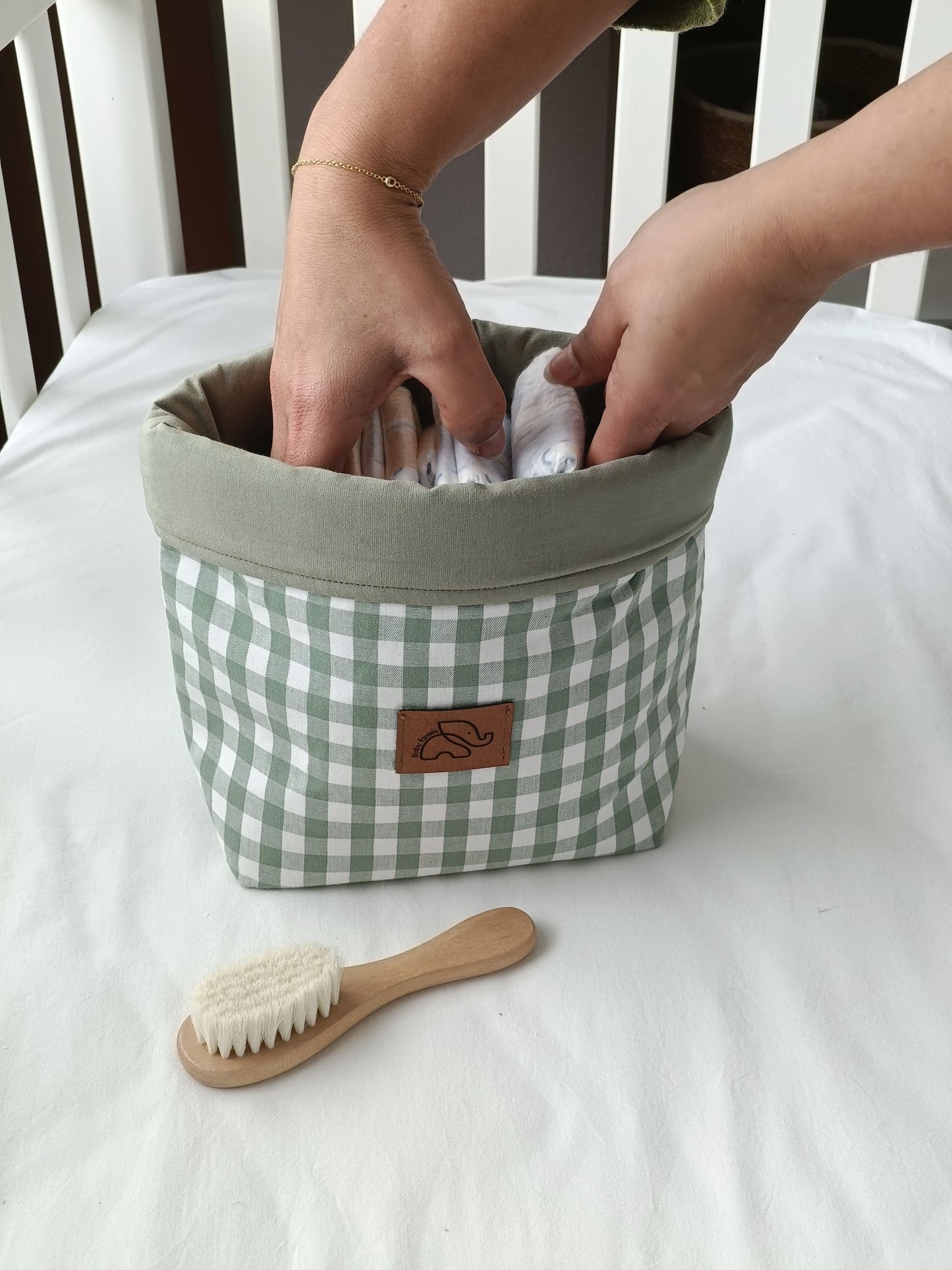 Contenedor/cesta vichy verde